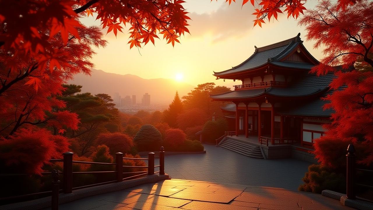 Templo sereno en Kioto durante el atardecer