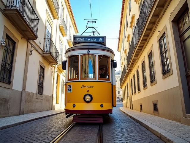 Tranvía típico en Lisboa bajo el sol
