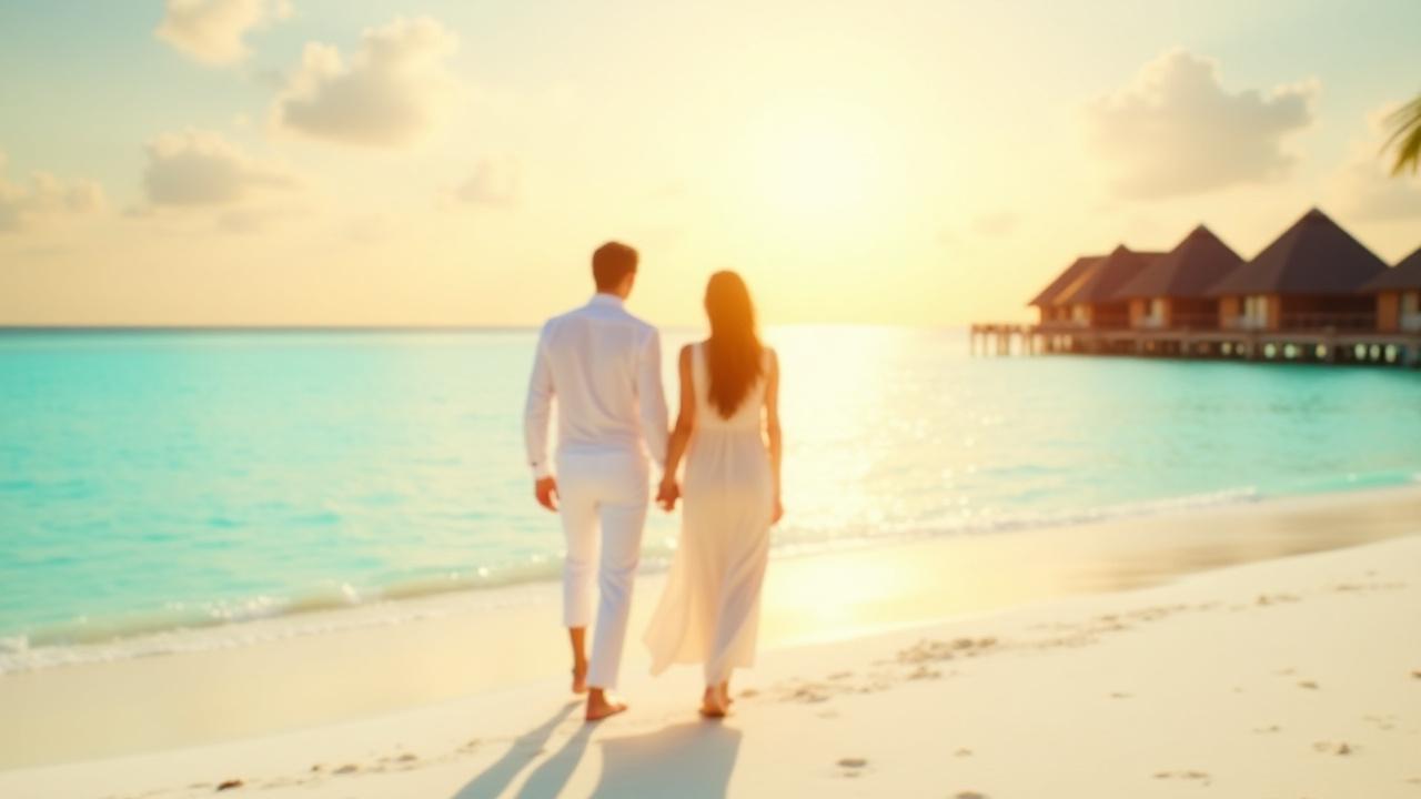 Pareja disfrutando de un atardecer romántico en la playa